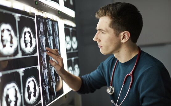 Student looking at x-rays