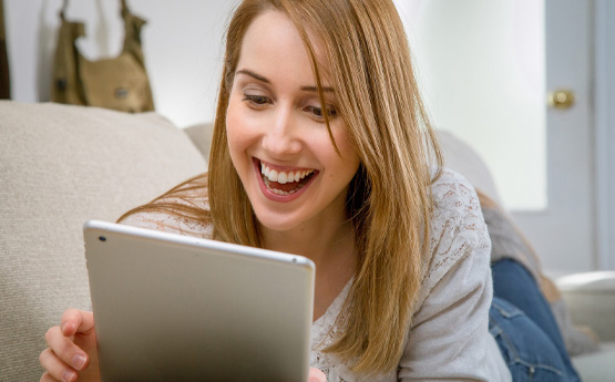 Student using video chat on a tablet