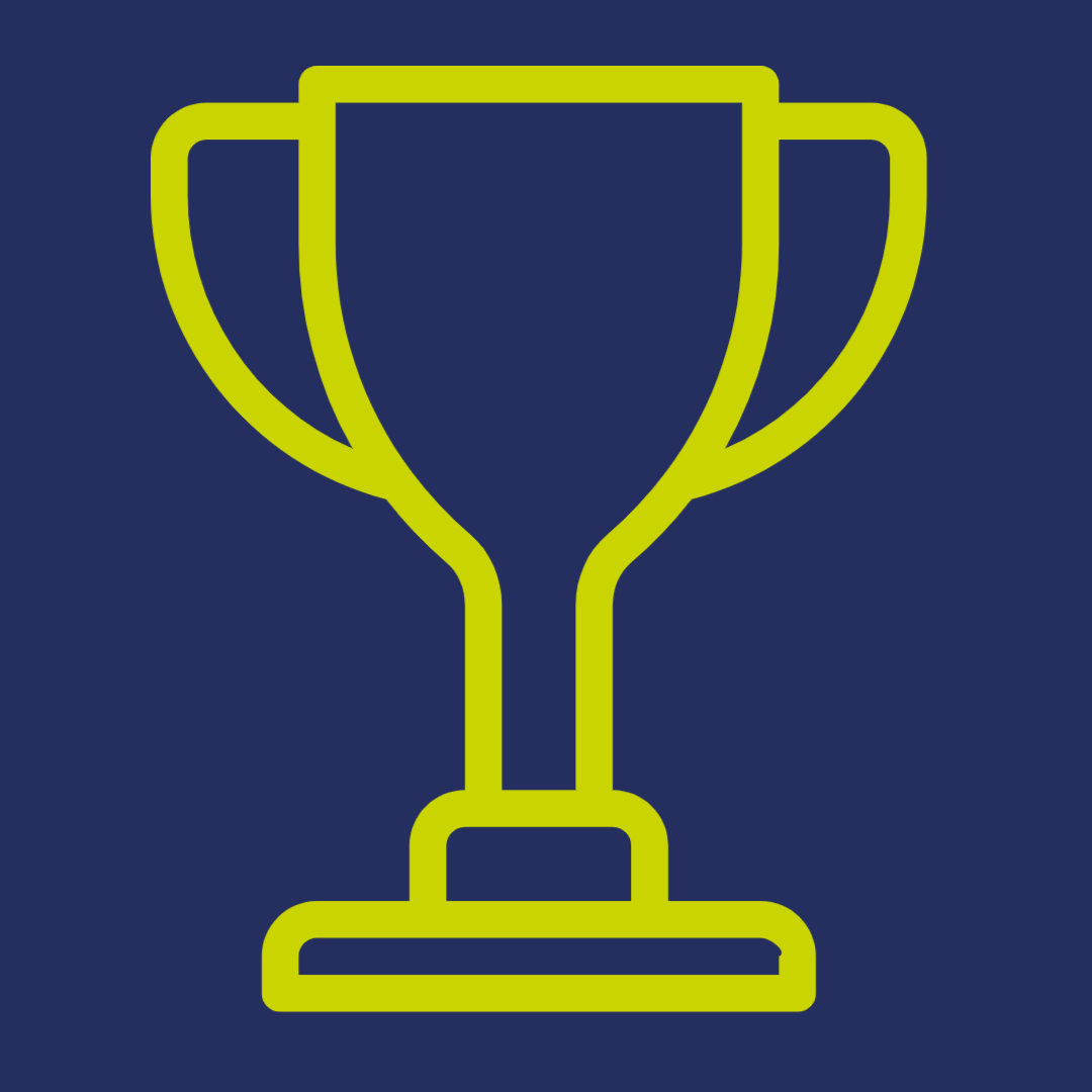 Trophy outline on blue background